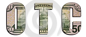 OTC Over The Counter Word 50 US Real Dollar Bill Banknote Money Texture on White Background