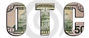 OTC Over The Counter Word 50 US Real Dollar Bill Banknote Money Texture on White Background photo