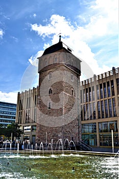 Ancient Red Tower in Chemnitz, Germany. R