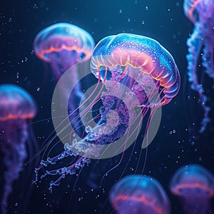 Otherworldly beauty underwater jellyfish create a stunning, glowing spectacle