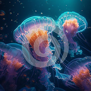 Otherworldly beauty underwater jellyfish create a stunning, glowing spectacle