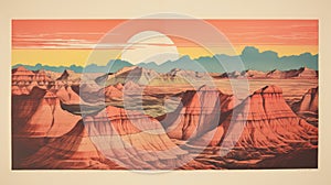 Otherworldly Desert Landscape Print: Sunset Illustration Inspired By Canyonlands National Park