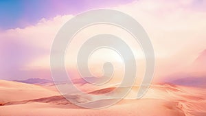 An otherworldly desert landscape with a soft outoffocus backdrop of windswept sand and muted hues of dusty rose and