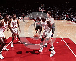 Otis Thorpe, Kenny Smith and Hakeem Olajuwon, Houston Rockets