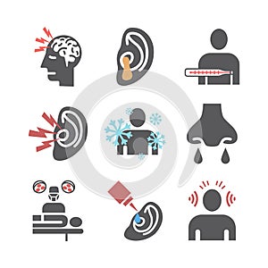 Otitis . Symptoms, Treatment. Vector signs for web graphics.