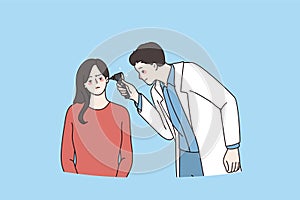 Otolaryngologist doctor check patient tears in clinic