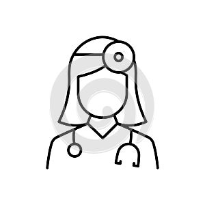 Otolaryngology Medic Staff with Stethoscope, Mirror Line Icon. Otolaryngologist Doctor Linear Pictogram. Ear, Nose