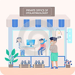 Otology doctor with patient. Otorhinolaryngology healthcare medicine or otolaryngology diseases photo