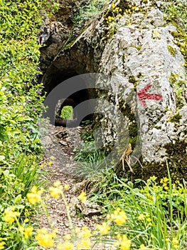 Otoman rock tunnel in National Park Cheile Nerei Romania.