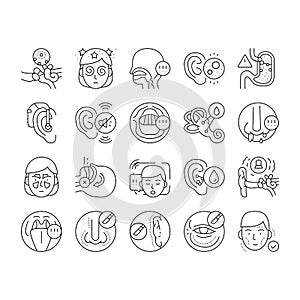 Otorhinolaryngology Treatment Icons Set Vector . photo