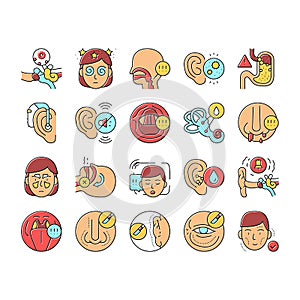 Otorhinolaryngology Treatment Icons Set Vector . photo