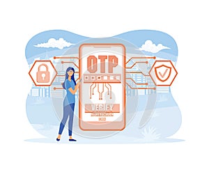 OTP, one-time password for secure transaction on digital payment transaction Concept With icons. photo
