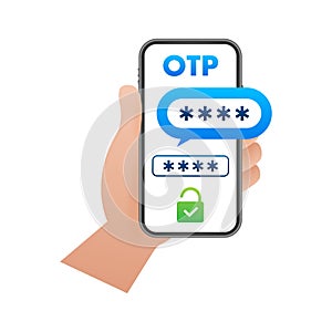 OTP One-time password. 2-Step authentication. Data protection, internet security concept. photo