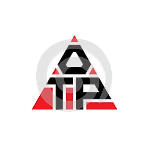 OTP triangle letter logo design with triangle shape. OTP triangle logo design monogram. OTP triangle vector logo template with red