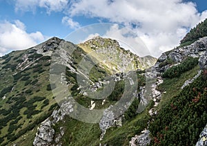 Otrhance mountain ridge with Nizna Magura, Ostredok and Vysna Magura peak in Western Tatras mountains in Slovakia