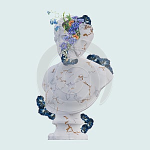 Ottavio Farnese statues 3d render, collage with flower petals compositions for your work