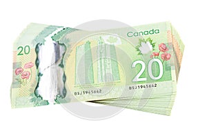 Ottawa, Canada, Avril 13, 2013, The New Polymer Twenty Dollar Bills isolated on white