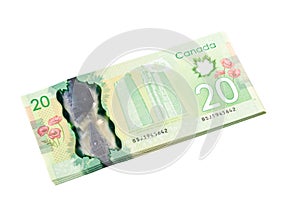 Ottawa, Canada, Avril 13, 2013, The New Polymer Twenty Dollar Bills isolated on white