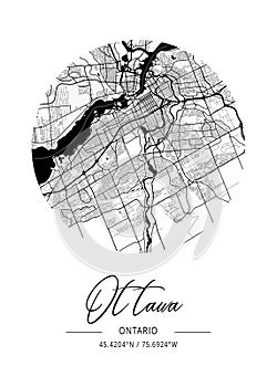 Ottawa - Canada Black Water City Map