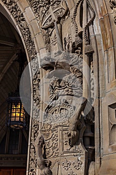 Ottawa CANADA - February 17, 2019: Architecture Details and heraldic insignia on Federal Parliament Building of Canada in Ottawa,