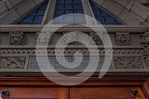 Ottawa CANADA - February 17, 2019: Architecture Details and heraldic insignia on Federal Parliament Building of Canada in Ottawa,