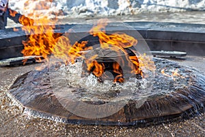 Ottawa CANADA - February 17, 2019: Centennial Flame at front of Federal Parliament Building of Canada in Ottawa, North America