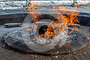 Ottawa CANADA - February 17, 2019: Centennial Flame at front of Federal Parliament Building of Canada in Ottawa, North America