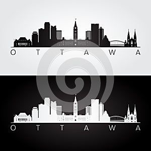 Ottawa skyline and landmarks silhouette photo