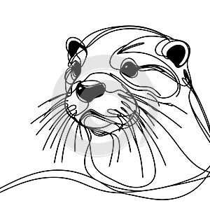 An otter, depicted in a simple outline, stands out as cute and lovable on a plain white backdrop.