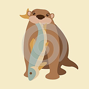 Otter fish vector illustration style Flat