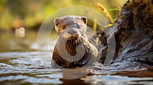 Close-up Of A Cute Otter In A Shallow River - National Geographic Photo photo