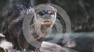 otters swimming and playing  peacefully