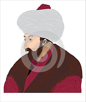 Ottoman Empire, Fatih Sultan Mehmet Cartoon vector character