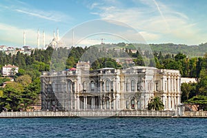 Ottoman era Beylerbeyi Palace, located at the Asian shore Bosphorus strait north of Bosphorus Bridge, Istanbul, Turkey