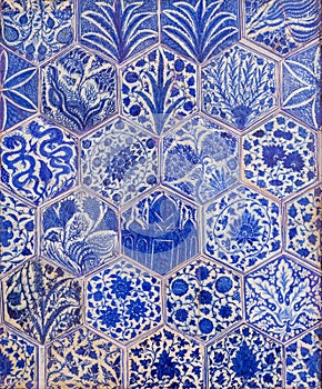 Ottoman era style glazed ceramic tiles decorated with floral ornamentations