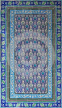 Ottoman style glazed ceramic tiles decorated with floral ornamentations manufactured in Iznik