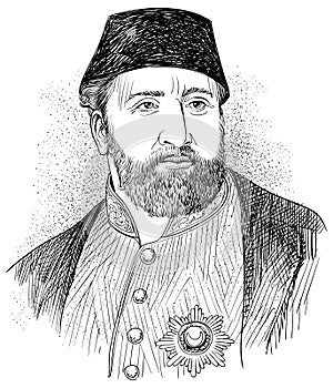 Ottoman Sultan Abdulaziz portrait in line art illustration