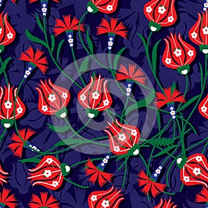 Ottoman tulip carnation seamless pattern photo