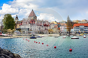 Ouchy district on Lake Geneva in Lausanne city, Switzerland