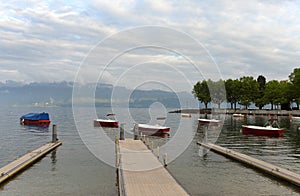 Ouchy port on Geneva Lake in Lausanne, Switzerland