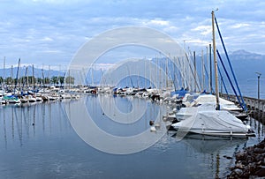 Ouchy port on Geneva Lake in Lausanne, Switzerland