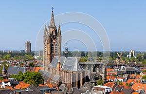 Oude Kerk, is a historic church in Delft, Netherlands, is a 75-meter-high brick tower that leans about two meters from the photo