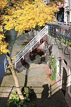 Oudegracht with wharves in Utrecht, the Netherlands