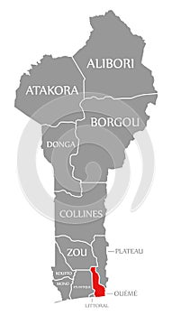 Oueme red highlighted in map of Benin
