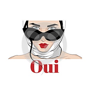 Oui. Vector hand drawn illustration of  girl in shawl and glasses .