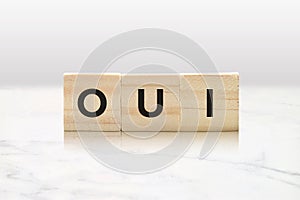 OUI on Wooden Blocks - French for Yes - Foreign Language Concept