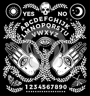 Ouija Board With Hands. Occultism Set. Vector Illustration. photo