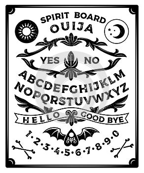 Ouija Board With Lock Heart. Occultism Set. Vector Illustration. photo