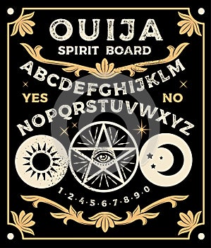 Ouija Board With Pentagram. Occultism Set. Vector Illustration. photo