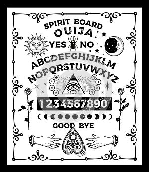Ouija Board with the skull. Occultism Set. Vector Illustration. photo